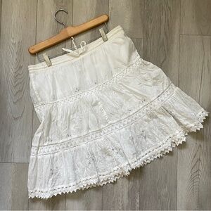 Vintage Peasant Skirt cotton eyelet embroidery lace mini womens White (large)